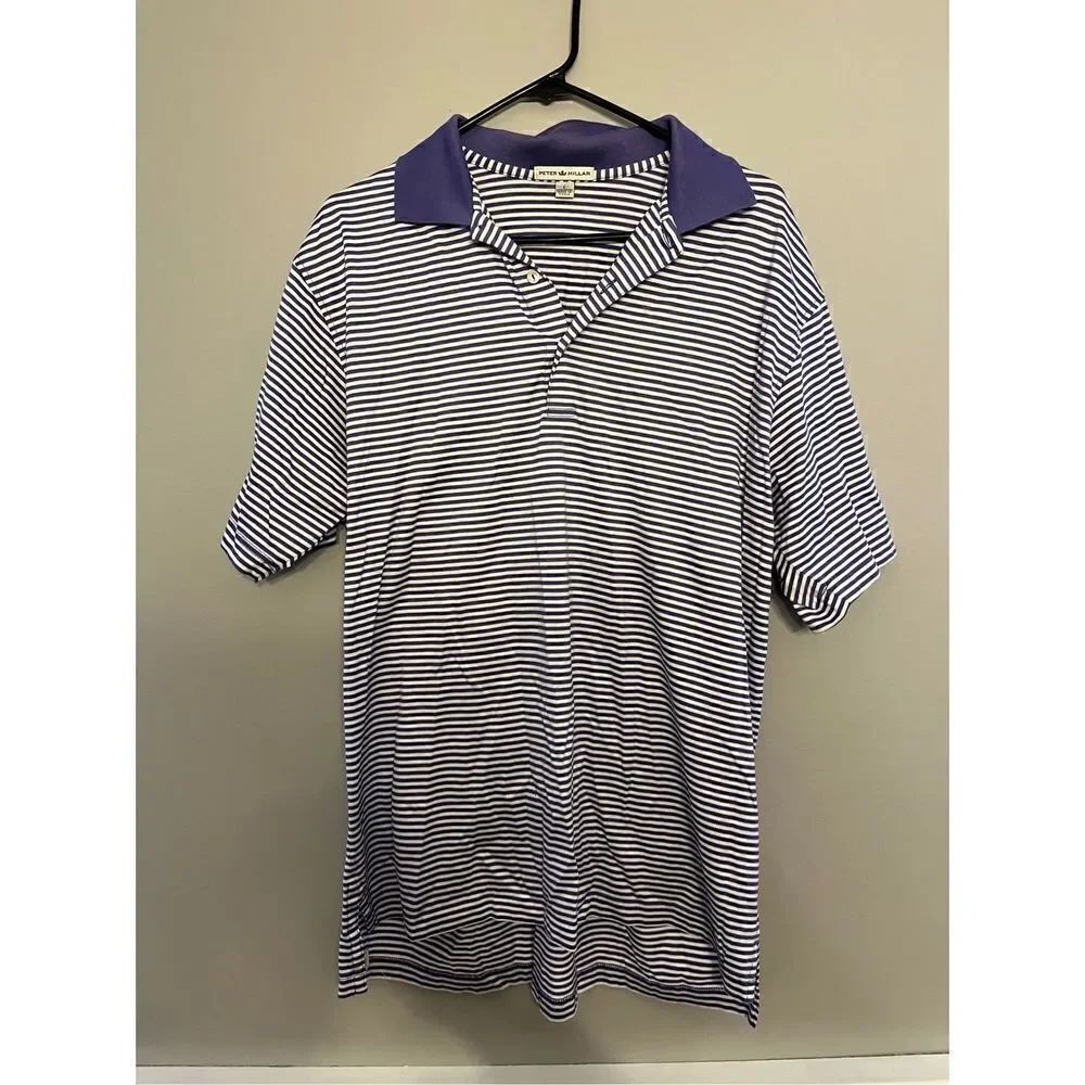 Peter Millar Purple White Stripe Polo large cotton